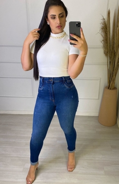 Calça Skinny Magic Lipo C/ Cinta Modeladora Slim Puidos Jeans