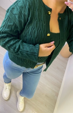 Conjunto Cropped + Cardigan Tricot Verde Escuro na internet