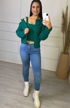 Conjunto Cropped + Cardigan Tricot Verde