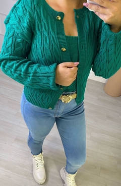 Conjunto Cropped + Cardigan Tricot Verde na internet