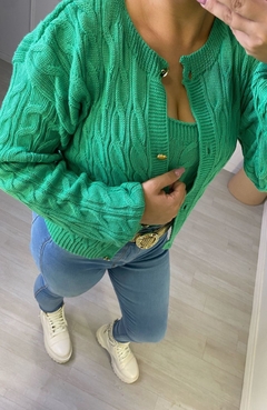 Conjunto Cropped + Cardigan Tricot Verde Bandeira na internet