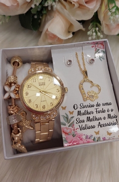 Relógio + Kit Feminino Acessórios Dourado 020983