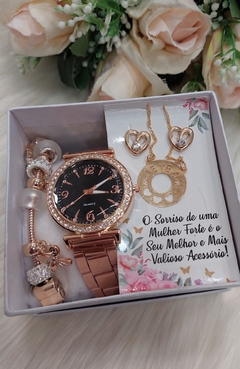 Relógio + Kit Feminino Acessórios Rose Gold 020993