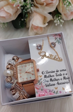 Relógio + Kit Feminino Acessórios Rose Gold 020970 na internet