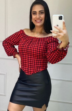 Cropped Lorena Quadriculado Vermelho