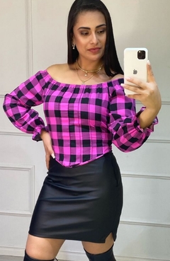 Cropped Lorena Xadrez Pink