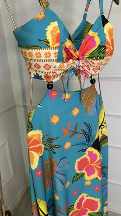 Vestido Longo Tropical Rio Azul Turquesa - loja online