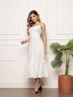 Vestido Midi Poa Creta Branco na internet