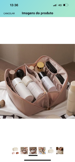 Imagem do Necessaire Bolsa Couro Pu Feminina Organizador Viagem Maquiagem Cosmeticos Grande - Rose