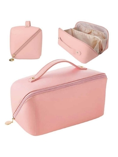 Necessaire Bolsa Couro Pu Feminina Organizador Viagem Maquiagem Cosmeticos Grande - Rose - loja online