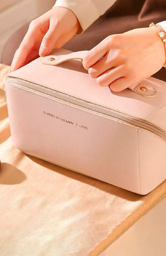 Necessaire Bolsa Couro Pu Feminina Organizador Viagem Maquiagem Cosmeticos Grande - Rose