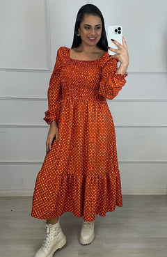 Vestido Midi Poa Isadora Caramelo