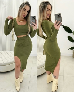 Vestido Canelado Elaine Verde Militar - comprar online
