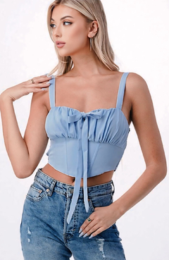 Cropped Corset C/Laço Lia Azul Claro