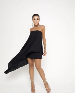 Vestido Assimetrico Em Camadas Preto - loja online