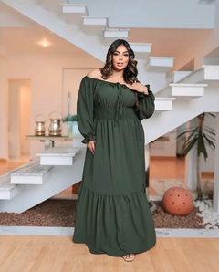 Vestido Longo Plus Janete Verde Militar