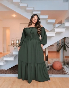 Vestido Longo Plus Janete Verde Militar - loja online