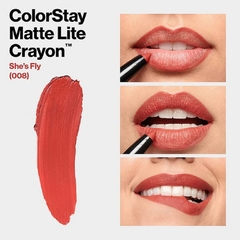 Labial Revlon Colorstay Matte Lite Crayon She´S Fly (008) como queda