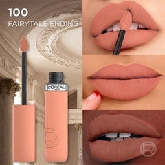 Labial Líquido L'Oréal Infaillible Matte Resistance tono Fairytale Ending (100) como queda