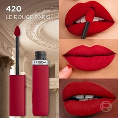 Labial Líquido L'Oréal Infaillible Matte Resistance tono Le Rouge Paris (420) como queda