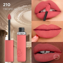 Labial Líquido L'Oréal Infaillible Matte Resistance tono Tropical Vacay (210) como queda