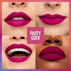 Labial líquido Maybelline Super Stay Matte Ink Birthday Edition Party Goer (410) como queda