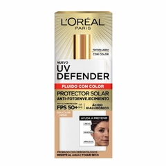 Protector solar UV Defender fluido L'Oréal Paris tono medio caja