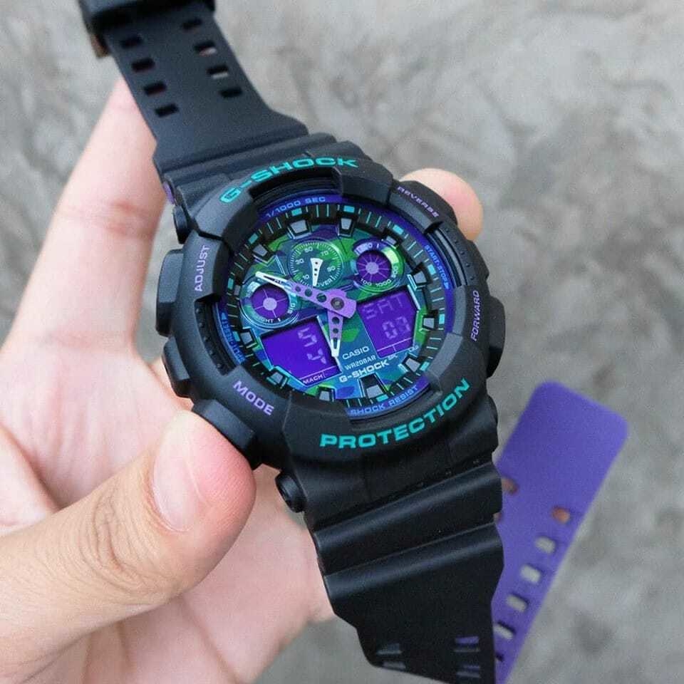 G Shock GA 100 Roxo Camuflado
