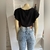 Cropped preto Alda Fashion (P) - Brechó Quer Eu Pra Tu