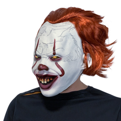 Mascara Realista de fantasia do Palhaço Pennywise com Cabelo implantados e olhos acendem em LED . Máscara de terror para fantasia luxo de Halloween  . Máscara de filme terror Halloween dia das bruxas cosplay carnaval Fantasias 