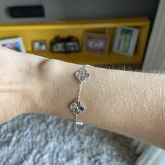 PULSEIRA PRATA 925 CINCO TREVOS RAIADOS \ RÓDIO - Kalanchoe Semijoias 