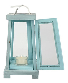 Stonebriar - Farol De Madera Para Velas De Té Color Azul - comprar online