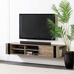 Mueble Para Tv Con Estantes De Madera Color Marrón Y Negro.