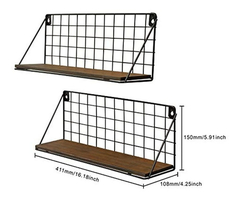 Imagen de Estantería Flotante De Madera Y Metal Color Negro/2 Unidades