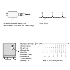 Imagen de Luces De Cortina 8 Modos 29v Con 12 Estrellas 138 Pcs