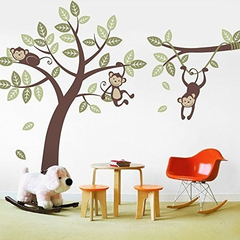 3 Mono Árbol Y Rama Vid - Bebé Vivero Vinilo Wall Decal