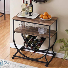 Mueble Para Vinos Móvil De Metal Y Madera Color Negro-marrón - comprar online