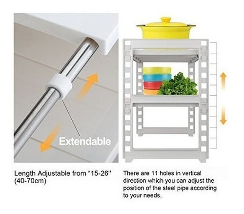 Organizador expandible para debajo del fregadero, estante de almacenamiento  multifuncional con estantes extraíbles y tubos de acero para cocina, baño