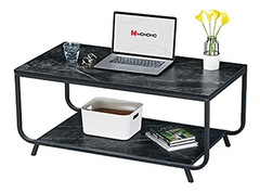 Mesa De Centro Con Estante De Mármol Y Metal Color Negro.