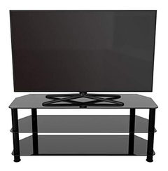 Mueble Para Tv De Metal Y Cristal Color Negro De 3 Niveles. - tienda online