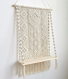 Estantería Flotante De Macramé Y Madera Color Beige. - tienda online