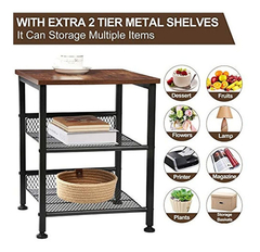 Mesa De Noche Con Estantes De Metal Y Madera,color Negro. - tienda online