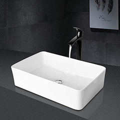 Ghomeg - Lavabo Rectangular De Porcelana Blanca Con Diseño - tienda online