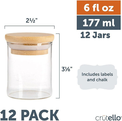 Crutello 12 Pack 6 Oz Mini Spice Jars with Bamboo Lids, Dishwasher Saf -  crutello