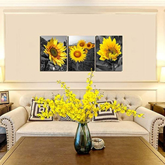 Cuadro De Girasol Blanco Y Negro Amarillo Floral Pared Art - comprar online