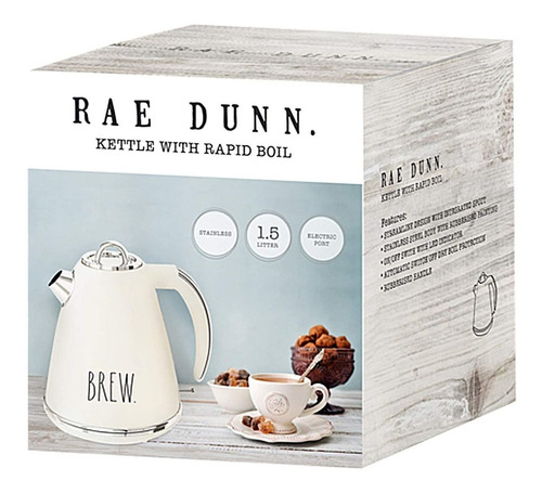 Rae Dunn Hervidor de agua eléctrico, cafetera de acero inoxidable, hervidor  de té de 1.5 litros, hervidor de agua caliente eléctrico con protección de