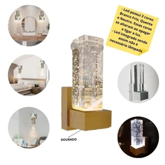 Arandela Cristal Quadrada Com Bolhas Dourado 3 Cores Bivolt - - Center Comp Led