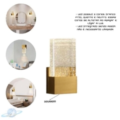 Arandela Cristal Retangular Com Bolhas Dourado 3 Cores Bivolt - comprar online