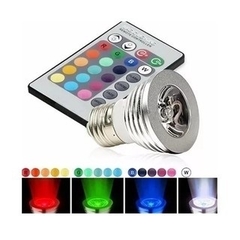 Lâmpada Led Dicroica 3w E27 Cob Rgb Bivolt + Controle - comprar online