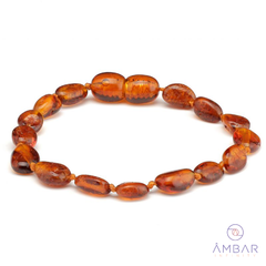 PULSEIRA / TORNOZELEIRA DE ÂMBAR BEBÊ OLIVE COGNAC POLIDO - 14 CM